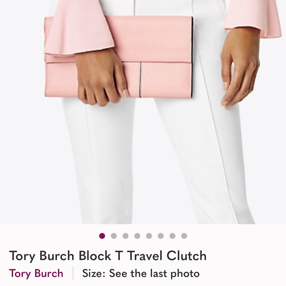 Tory Burch Light Pink Block T Travel Clutch Bag + Chain Strap